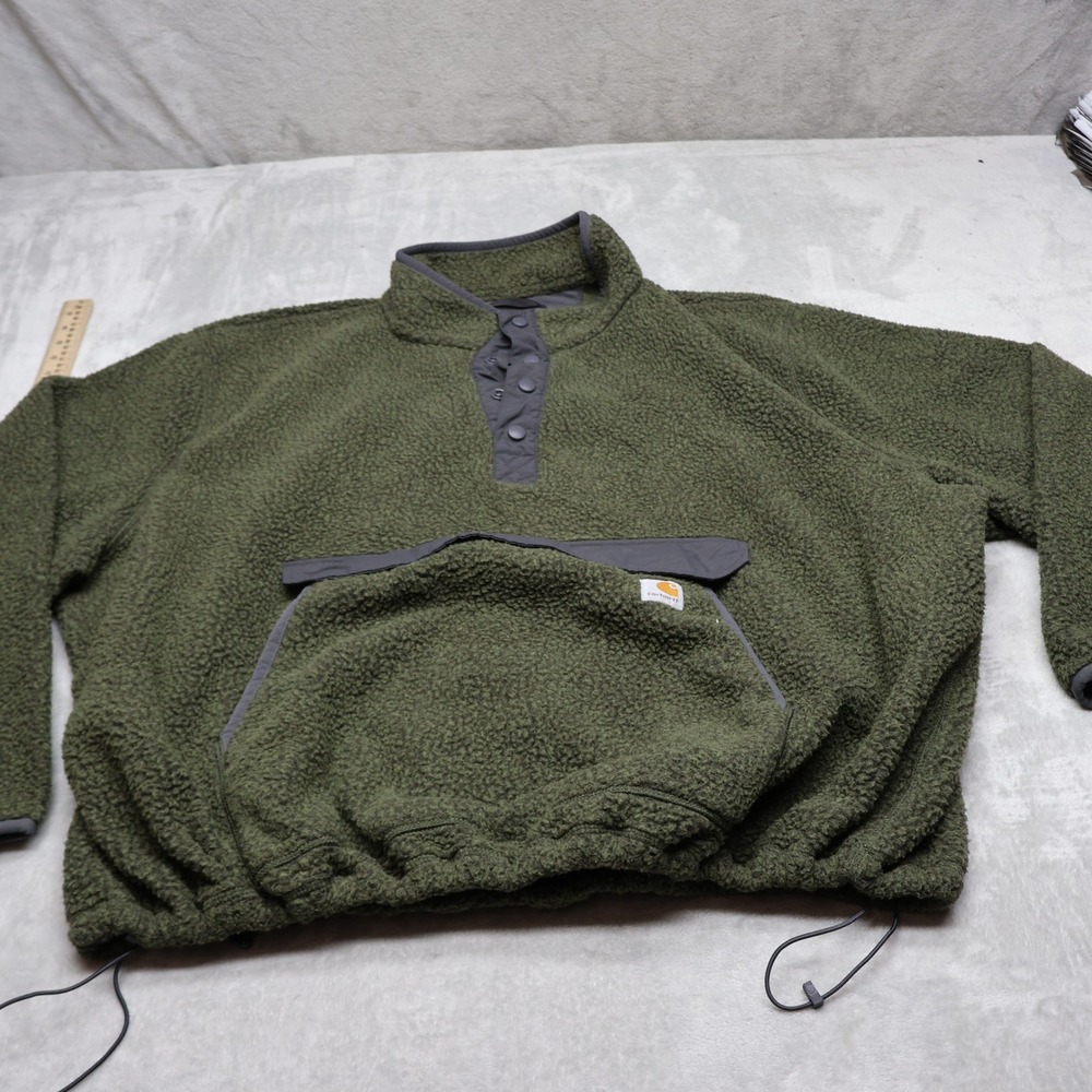Carhartt Sweater Men 3XL Green Sherpa Fleece Relaxed Fit Jumper Snap Pullover